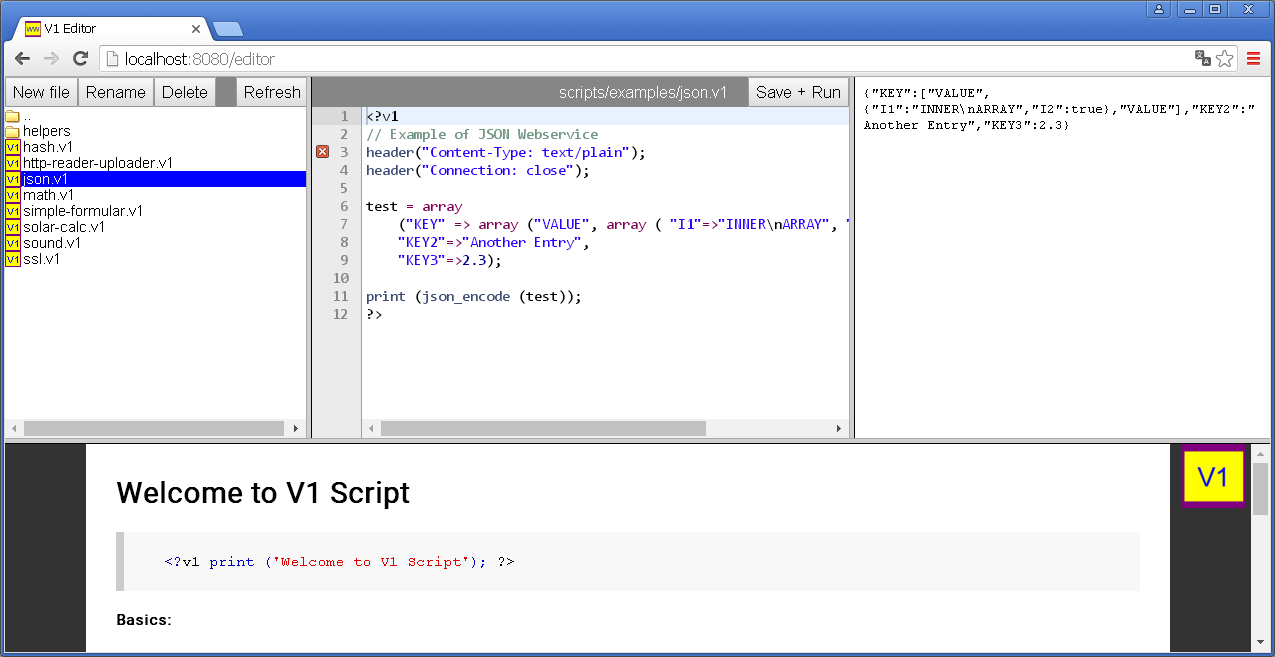 V1 Script with code editor